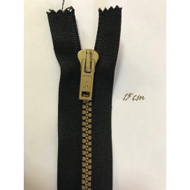 Zip Fermeture Injecté Doré Noir en 15 cm en Maille plastique à Coudre  .