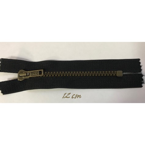 Zip Fermeture Injecté Doré Noir en 12 cm en Maille plastique à Coudre  .