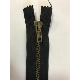 Zip Fermeture Injecté Doré Noir en 12 cm en Maille plastique à Coudre  .