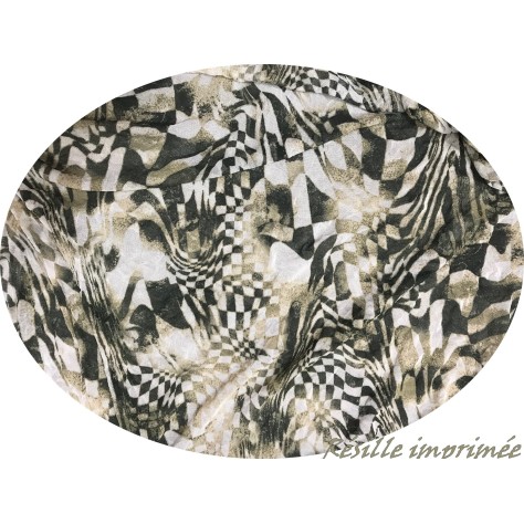 Tissu Résille Fine Imprimée kaki Extensible au Mètre