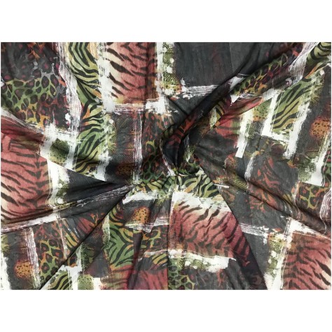 Tissu Résille Lycra Fine Imprimée Léopard Extensible au Mètre