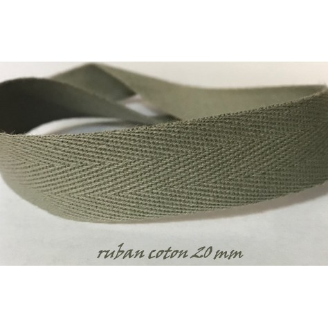 Sergé ruban coton en kaki militaire au mètre en 20 mm à coudre