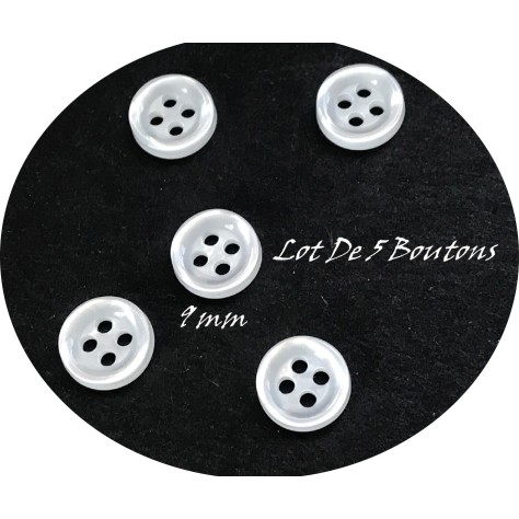 Lot de 5 Boutons Nacré Blanc  en 9 mm A Coudre Pour Enfants Et Adultes