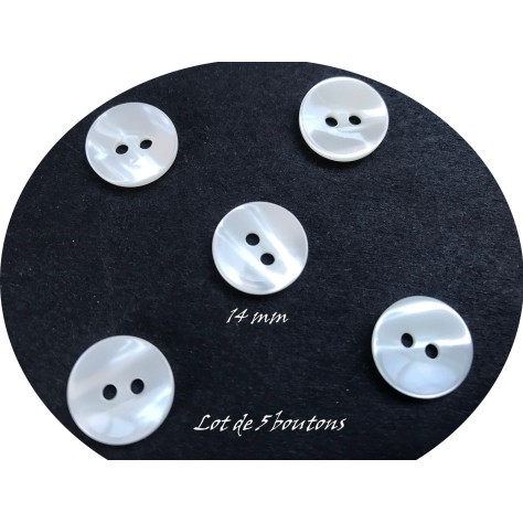 Lot de 5 Boutons Nacré Blanc  en 14 mm A Coudre Pour Enfants Et Adultes