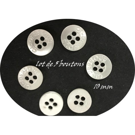 Lot de 5 Boutons Nacré Blanc  en 10mm A Coudre