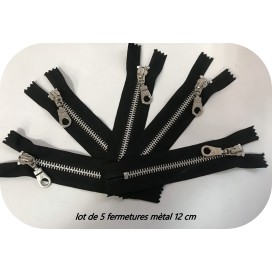 Fermeture ZIp Argent En 12 cm Noir Non Ouvrable