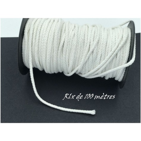 100 Mètres de Cordon Coton Blanc Tressé Au Mètre, rouleaux de cordon coton en gros