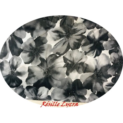 Tissu Résille Lycra Fine Impression fleurs noir Couture au Mètre