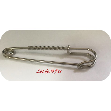 50 Epingles à nourrice en 8 cm Argent fantaisie