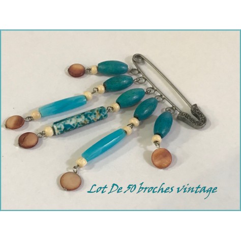 50 Broches  Pour Femme En Epingle à Nourrice Argent Orné de perles en bois turquoise Pour La Décorations.