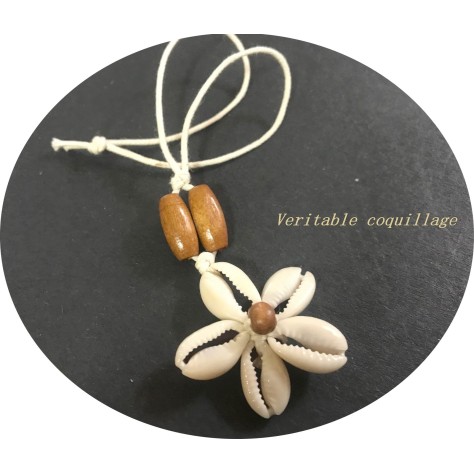 "Élégance Naturelle : Pendentif Perlé en Bois et Véritable Coquillage pour une Customisation Unique