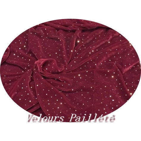 Tissu Velours Bordeaux Pailleté Or, Élégance étincelante.