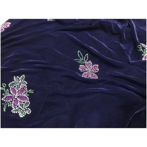 Tissu Velours Bleu marine à Motifs Fleurs Strassé au Mètre : Ravissement floral étincelant