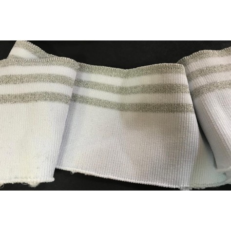 bord-côte blanc argenté en tissu jersey : Une touche de style pour vos poignées de manche et bas de blousons"