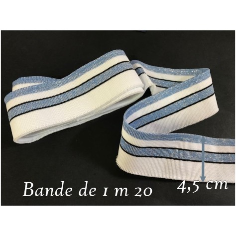 bord-côte blanc et Bleu ciel argenté en tissu jersey : Une touche de style pour vos poignées de manche et bas de blousons"