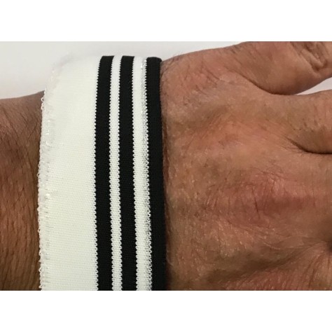 Bord-côte blanc et noir  imprimé en fil argenté pour des finitions audacieuses