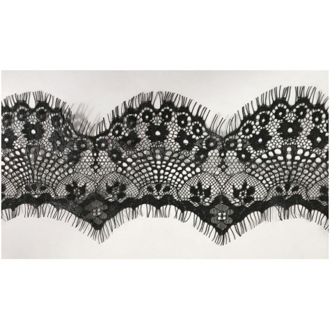 "Dentelle Chantilly Noire en 9 cm au Mètre : Élégance Intemporelle "