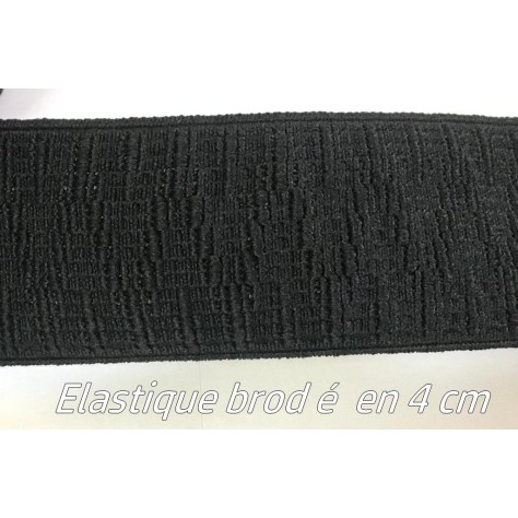 "Elastique plat brodé noir 4 cm : L'accessoire parfait pour personnaliser vos créations avec style.