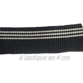 Elastique plat brodé bleu marine 4 cm : Élégance et style avec ses trois rayures blanches.
