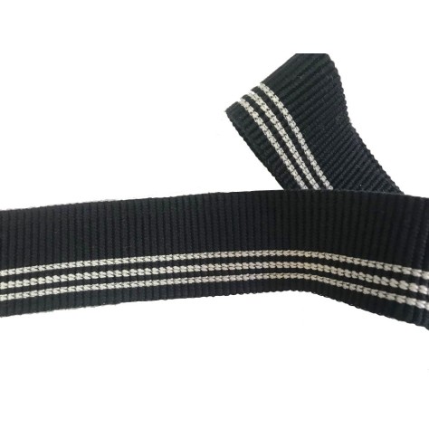 Elastique plat brodé bleu marine 4 cm : Élégance et style avec ses trois rayures blanches.