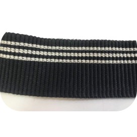Elastique plat brodé bleu marine 4 cm : Élégance et style avec ses trois rayures blanches.