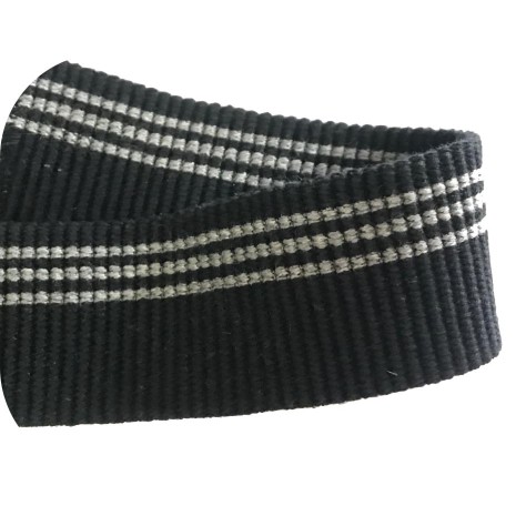 Elastique plat brodé noir 4 cm : Élégance et style avec ses trois rayures grises.