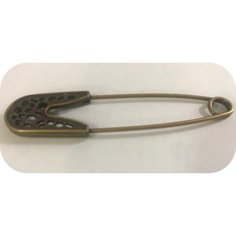 épingle à nourrice en métal bronze de 8 cm, transformée en broche pour décorations.