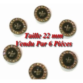 Bouton Strass  X 6 Pcs En Motif Couronne En Taille 22 mm x 6 pièces A Coudre.