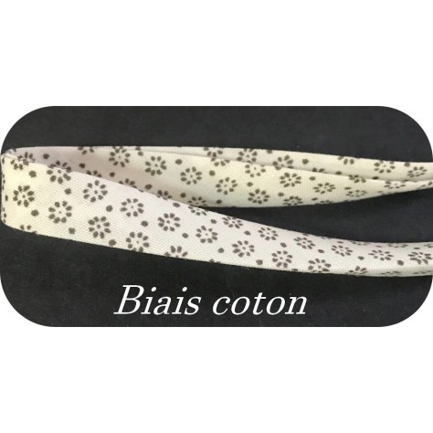 Biais Coton Replié Ecru Imprimé au mètre à coudre