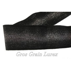 ruban gros grain noir de 40 mm, orné d'un dégradé de lurex. Idéal pour la confection et décorations.