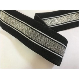 Elastique Argent lurex sur fond noir plat En 4 Cm Au Mètre A Coudre