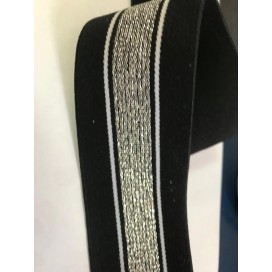 Elastique Argent lurex sur fond noir plat En 4 Cm Au Mètre A Coudre