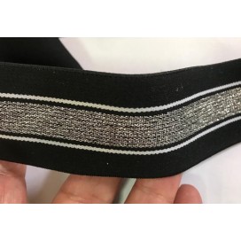 Elastique Argent lurex sur fond noir plat En 4 Cm Au Mètre A Coudre