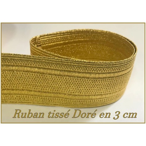 Ruban Galon Doré Tissé En Filet Or Métallisé Lurex Au Mètre En 3 Cm De Largeur  A Coudre.