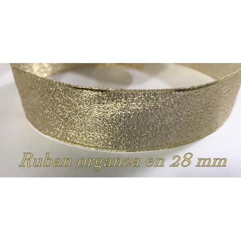 Ruban Doré Or organza en 28 mm pour la décoration et la customisation