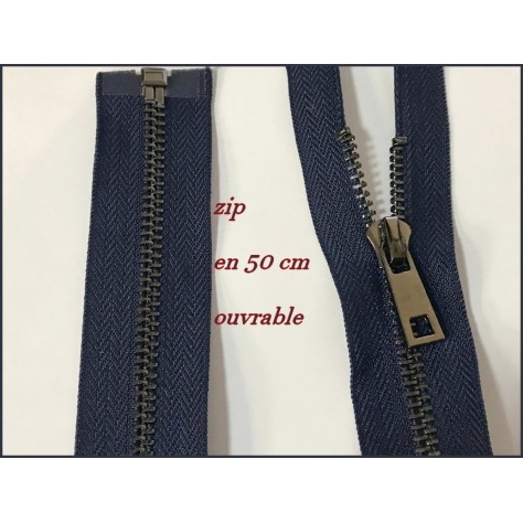 Zip Fermeture A Glissière Métal Maille Noir En 50 Cm Bleu Marine Ouvrable