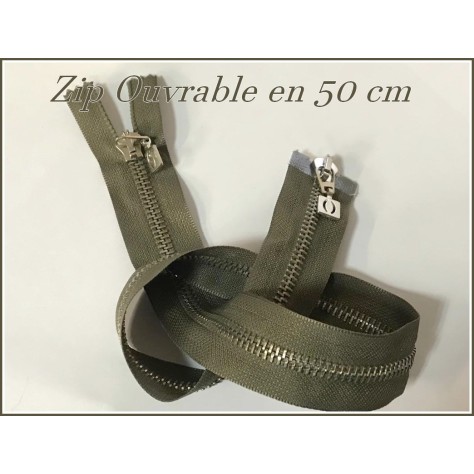 Zip Fermeture A Glissière Métal Maille kaki En 50 Cm Ouvrable