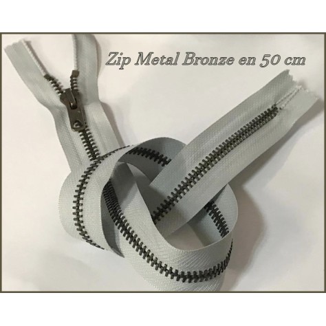 Zip Fermeture A Glissière Métal Maille bronze En 50 Cm Bleu Ciel Non- Ouvrable
