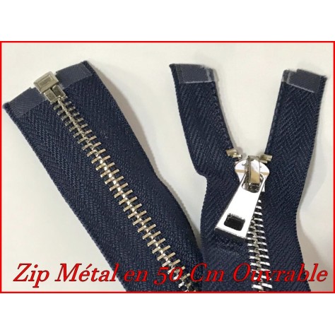 Zip Fermeture A Glissière Métal Maille Argent En 50 Cm Marine Ouvrable