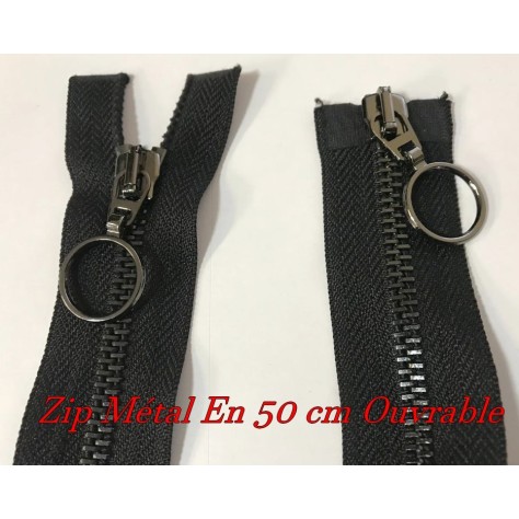 ZIP Fermeture A Glissière Métal Maille Noir En 50 Cm Noir Ouvrable
