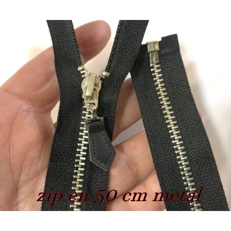 ZIP Fermeture A Glissière Métal Maille Argenté En 50 Cm Noir Ouvrable