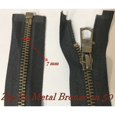 ZIP Fermeture A Glissière Métal Maille Bronze En 50 Cm Noir Ouvrable