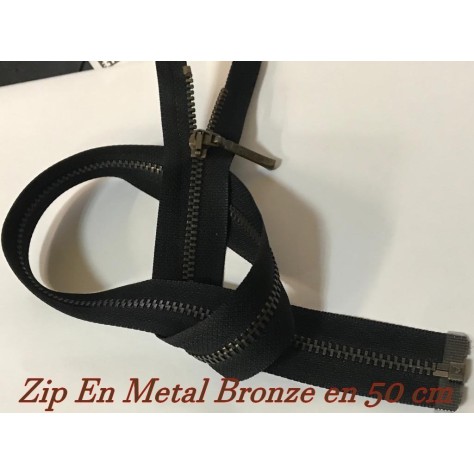 Zip Metal Fermeture A Glissière Métal Maille Fine Bronze En 50 Cm Noir Ouvrable
