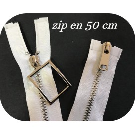 Zip Metal Fermeture A Glissière Métal Maille Fine argenté En 50 Cm Blanche Ouvrable