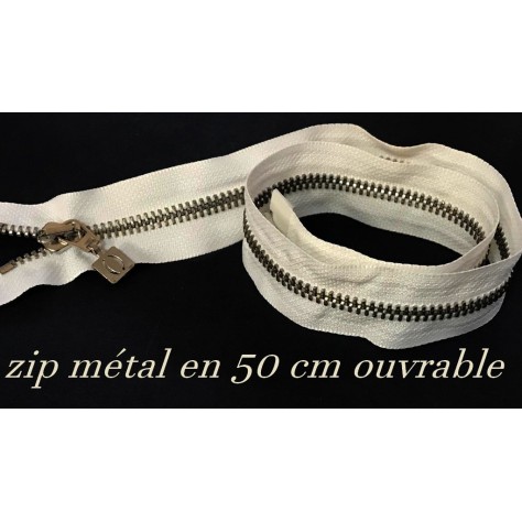 Zip Metal Fermeture A Glissière Métal Maille argenté En 50 Cm Ecru Ouvrable