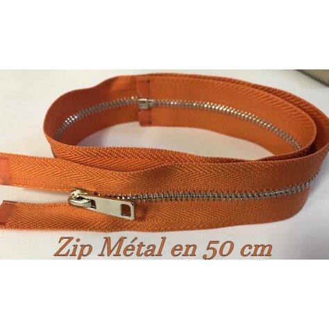 Zip Métal Fermeture A Glissière Métal Maille Fine argenté En 50 Cm orange Ouvrable