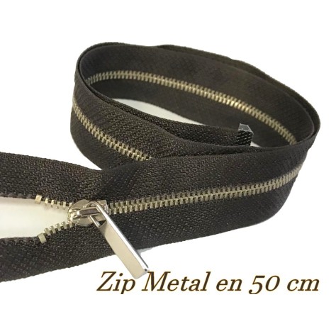 Zip Métal Fermeture A Glissière Métal Maille Fine argenté En 50 Cm marron Ouvrable