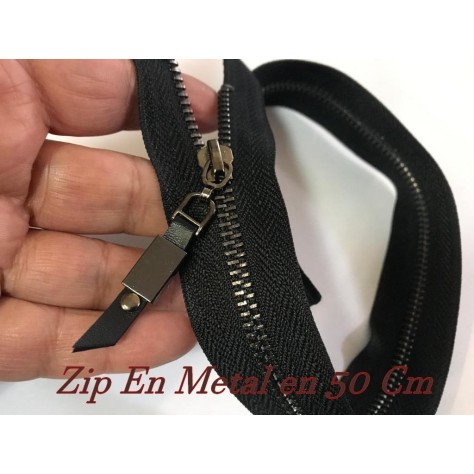 Zip Fermeture A Glissière Métal Maille Noir En 50 Cm Noir Ouvrable