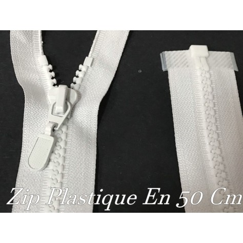 Zip Fermeture en maille Plastique injectée En 50 Cm Blanche à Glissière à Coudre Séparable : . Pratiques et Personnalisables