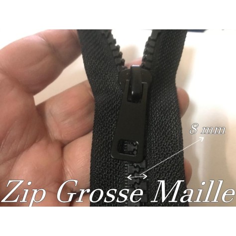 Fermeture Éclair en Grosse Maille de 8 mm Élégante en 20 cm, avec Ruban Tissu Noir et Curseur en Métal Noir - Vente à la Pièce"